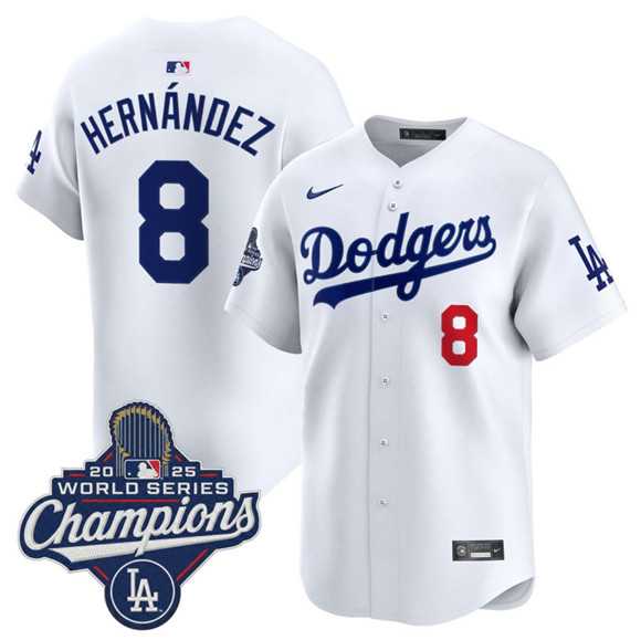 Mens Los Angeles Dodgers #8 Enrique Hernandez White 2025 Champions Stitched Jersey