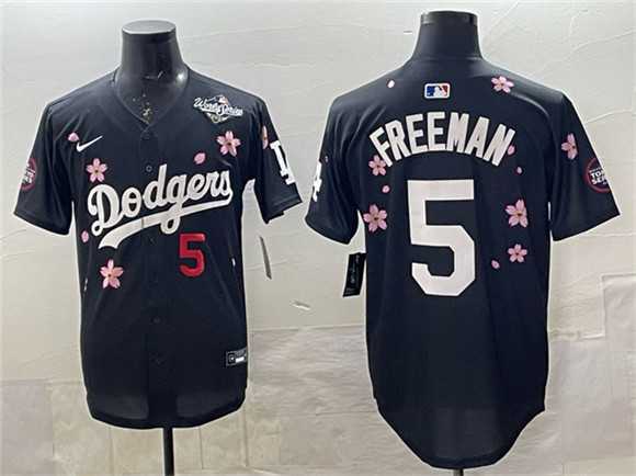 Mens Los Angeles Dodgers #5 Freddie Freeman Black 2025 World Series Patch Tokyo Series Limited Stitched Jersey