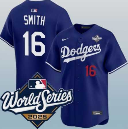 Mens Los Angeles Dodgers #16 Will Smith Royal 2025 World Series Limited Stitched Jersey