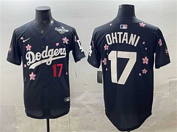 Mens Los Angeles Dodgers #17 Shohei Ohtani Black 2025 World Series Patch Tokyo Series Limited Stitched Jersey