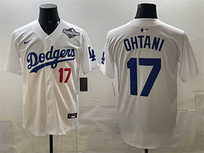 Mens Los Angeles Dodgers #17 Shohei Ohtani White 2025 World Series Home Limited Stitched Jersey