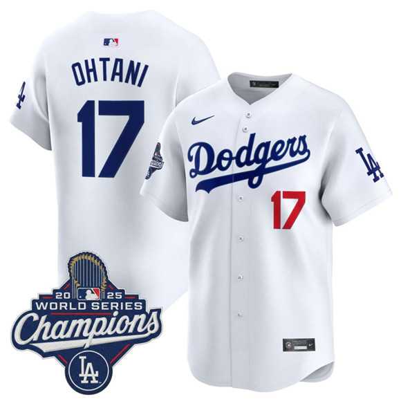 Mens Los Angeles Dodgers #17 Shohei Ohtani White 2025 Champions Stitched Jersey