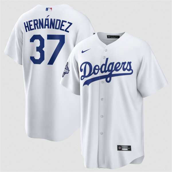 Mens Los Angeles Dodgers #37 Teoscar Hernandez White 2025 World Series Champions Stitched Jersey