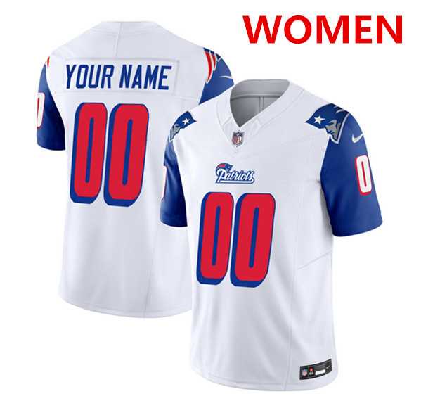 Womens New England Patriots active player custom white blue 2023 f.u.s.e. throwback limited stitched jersey