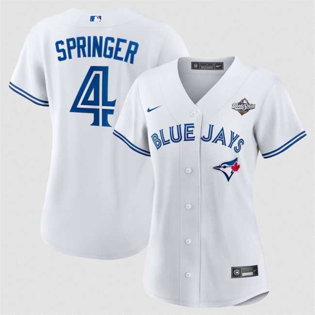 Womens Toronto Blue Jays #4 George Springer White 2025 World Series Home Cool Base Stitched Jersey Dzhi