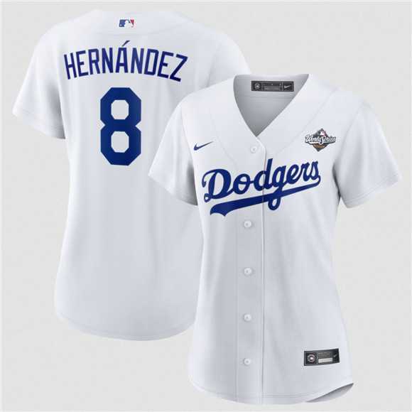 Womens Los Angeles Dodgers #8 Enrique Hernandez White 2025 World Series Home Cool Base Stitched Jersey Dzhi