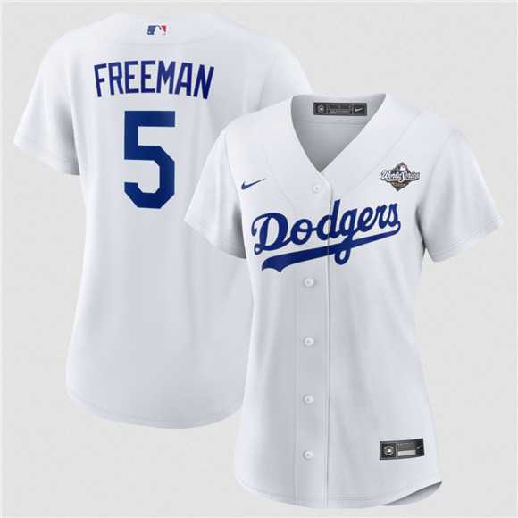 Womens Los Angeles Dodgers #5 Freddie Freeman White 2025 World Series Home Cool Base Stitched Jersey Dzhi