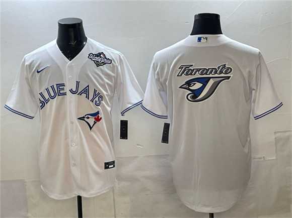 Mens Toronto Blue Jays Team Big Logo White 2025 World Series Home Cool Base Stitched Jersey