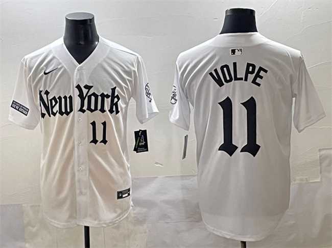 Mens New York Yankees #11 Anthony Volpe White Gothic Legacy Edition Vapor Premier Limited Stitched Baseball Jersey