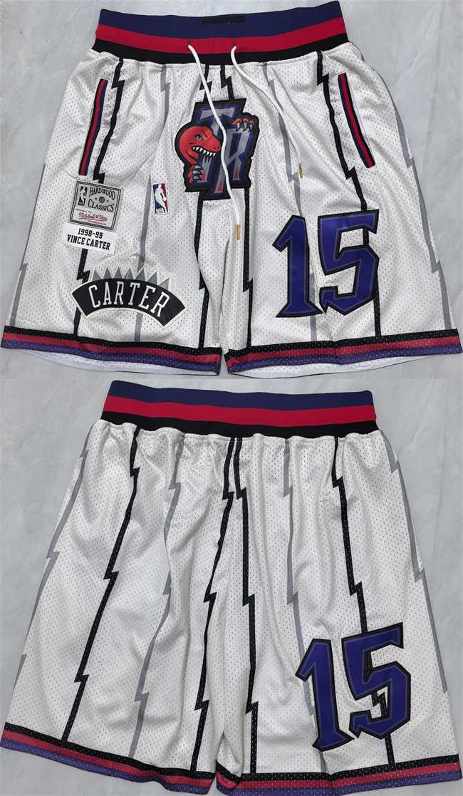 Mens Toronto Raptors #15 Vince Carter White Shorts