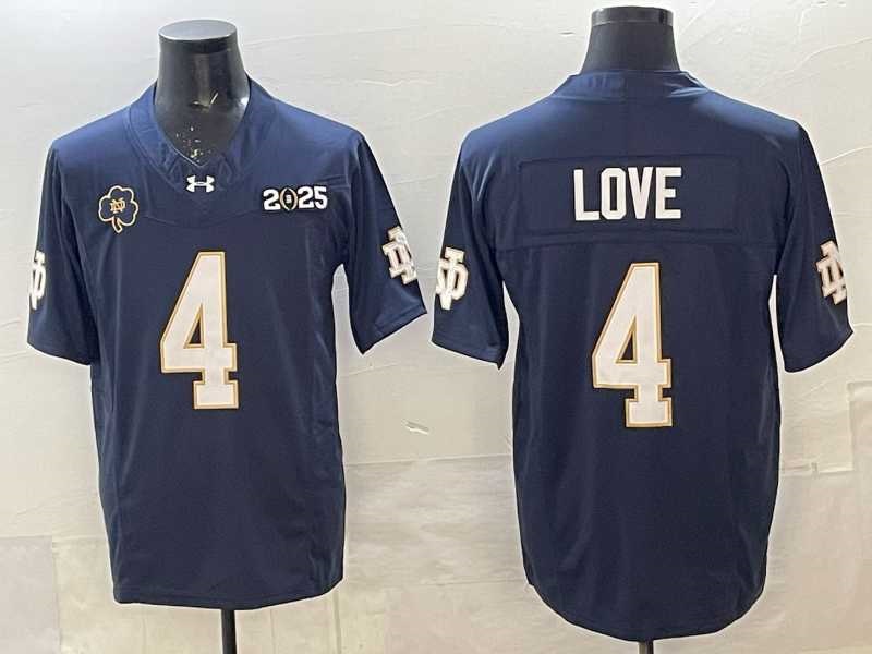 Mens Notre Dame Fighting Irish #4 Jeremiyah Love Navy F.U.S.E. 2025 CFP Final Patch Limited Stitched Football Jersey