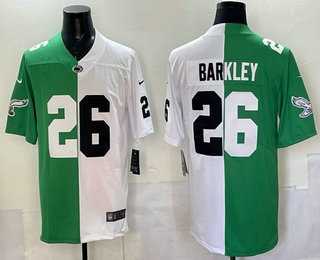 Mens Penn State Nittany Lions #26 Saquon Barkley Green White Split Vapor Jersey Dzhi
