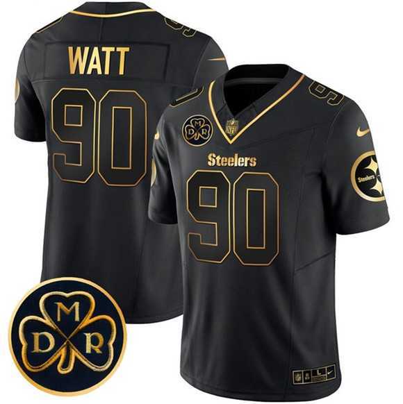 Mens Pittsburgh Steelers #90 T.J. Watt Black Gold F.U.S.E. DMR Patch Vapor Limited Stitched Jersey Dyin