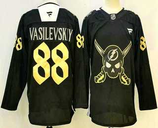 Mens Tampa Bay Lightning #88 Andrei Vasilevskiy Black Pirate Themed Warmup Authentic Jersey