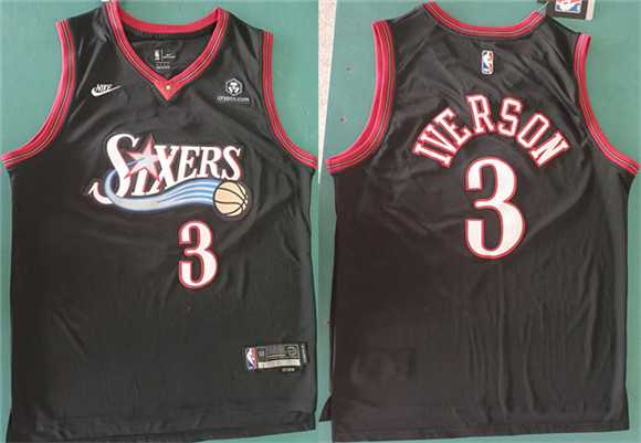 Mens Philadelphia 76ers #3 Allen Iverson Black 2025 Classic Edition Stitched Stitched Jersey