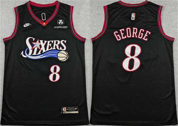 Mens Philadelphia 76ers #8 Paul George Black 2025 Classic Edition Stitched Stitched Jersey