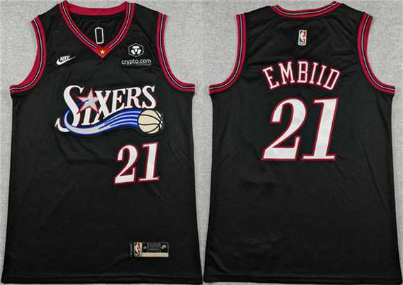 Mens Philadelphia 76ers #21 Joel Embiid Black 2025 Classic Edition Stitched Stitched Jersey
