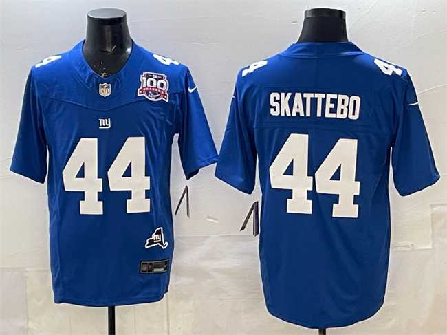 Mens New York Giants #44 Cam Skattebo Royal 2025 Draft F.U.S.E. 100th Season & State Patch Vapor Limited Stitched Jersey