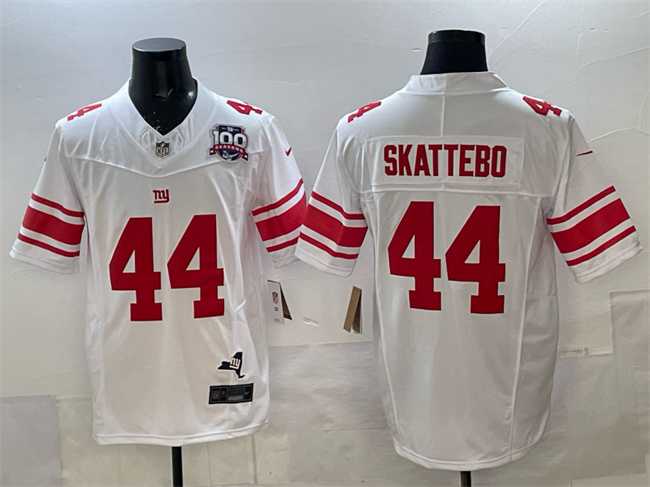 Mens New York Giants #44 Cam Skattebo White 2025 Draft F.U.S.E. 100th Season & State Patch Vapor Limited Stitched Jersey