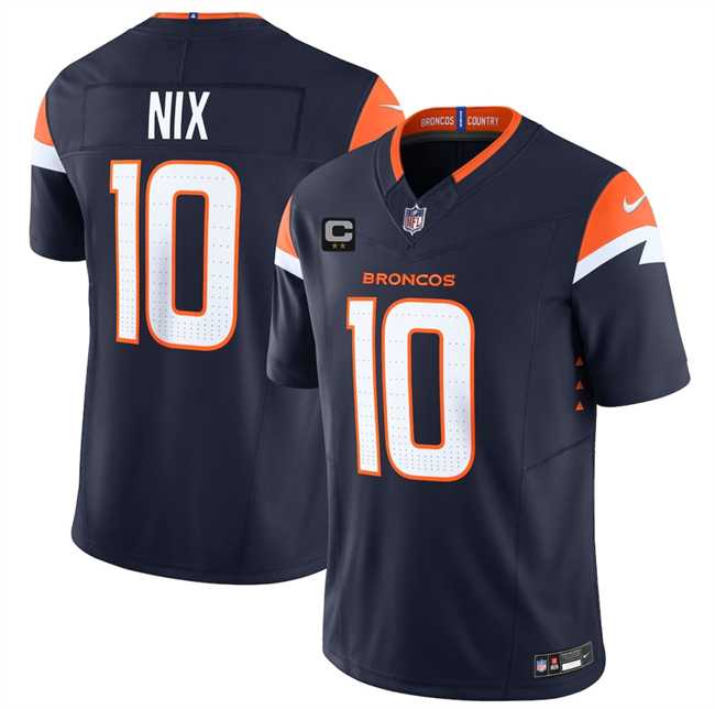 Mens Denver Broncos #10 Bo Nix Navy 2025 F.U.S.E. With 2-Star C Patch Vapor Limited Stitched Jersey Dzhi