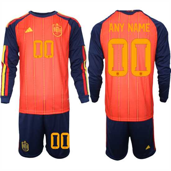 Mens Spain Custom Any Name And Number National Team FIFA x World Cup 2026 Long Sleeve Home Red On Field Jerseys