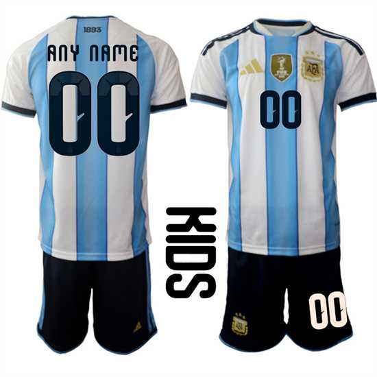 Youth Argentina Custom Any Name And Number National Team FIFA x World Cup 2026 Home White On Field Kids Jersey