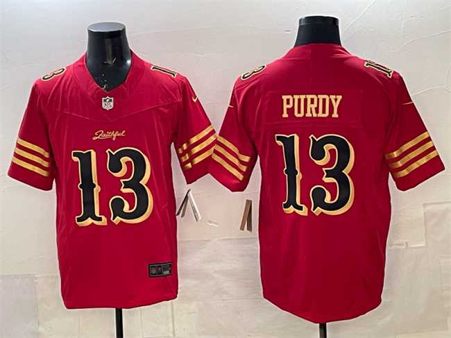 Mens San Francisco 49ers #13 Brock Purdy Red Gold 2025 F.U.S.E. Rivalries Vapor Limited Stitched Jersey Dzhi