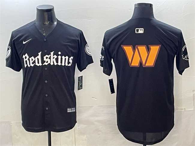Mens Washington Commanders Team Big Logo Black Gothic Capitol Shadows Edition Limited Stitched Baseball Jersey