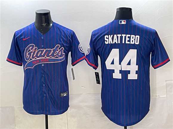 Mens New York Giants #44 Cam Skattebo Royal Pinstripe With Patch Cool Base Stitched Baseball Jersey