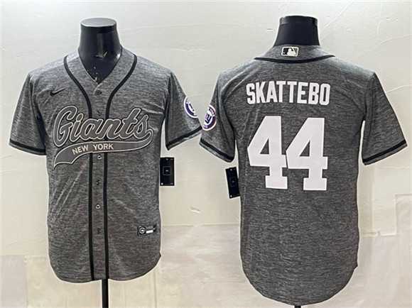 Mens New York Giants #44 Cam Skattebo Gray With Patch Cool Base Stitched Baseball Jersey