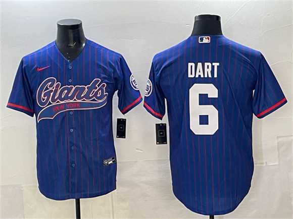 Mens New York Giants #6 Jaxson Dart Royal Pinstripe With Patch Cool Base Stitched Baseball Jersey