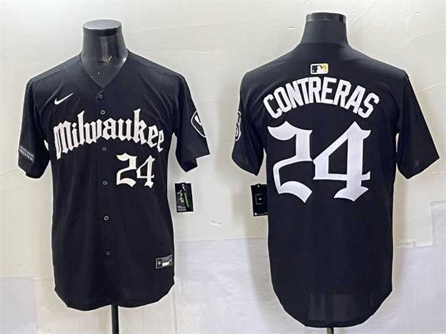 Mens Milwaukee Brewers #24 William Contreras Black Gothic 414 Shadows Edition Vapor Premier Limited Stitched Jersey