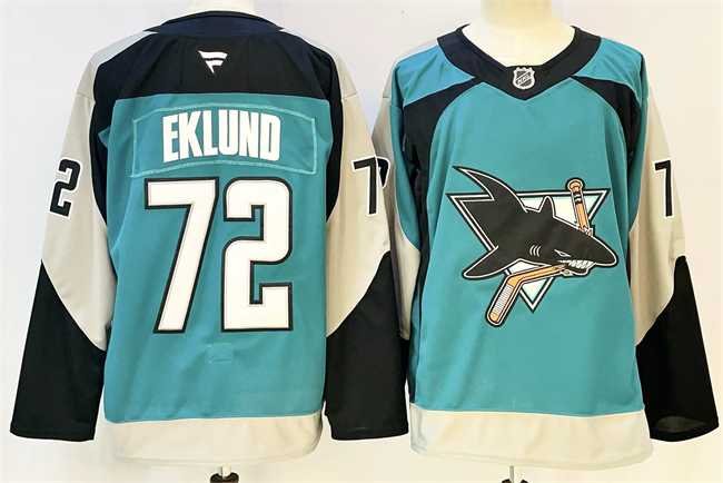 Mens San Jose Sharks #72 William Eklund Teal 2025 Alternate Stitched Hockey Jersey