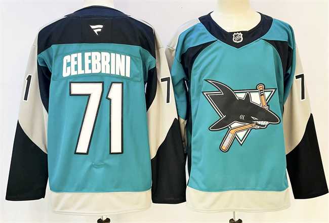 Mens San Jose Sharks #71 Macklin Celebrini Teal 2025 Alternate Stitched Hockey Jersey