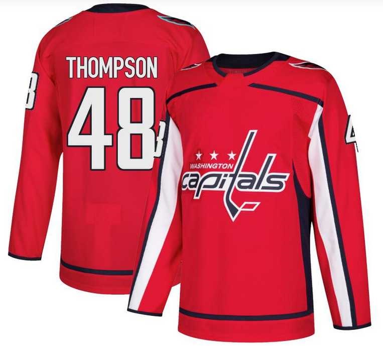 Mens Washington Capitals #48 Logan Thompson Authentic Red Home Jersey Dzhi