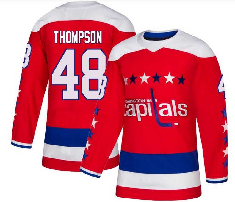 Mens Washington Capitals #48 Logan Thompson  Authentic Red Alternate Jersey Dzhi