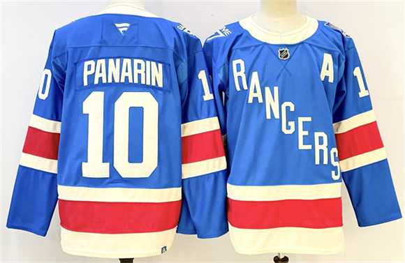 Mens New York Rangers #10 Artemi Panarin Blue 2025 With A Patch Stitched Jersey