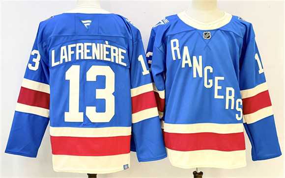 Mens New York Rangers #13 Alexis Lafreniere Blue 2025 Stitched Jersey