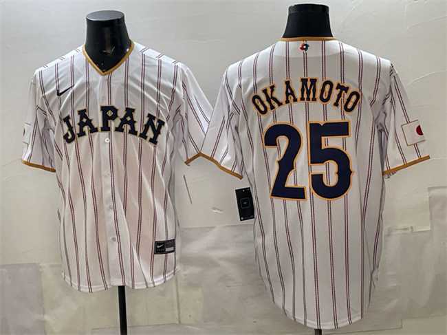 Mens Japan Baseball #25 Kazuma Okamoto White 2026 World Baseball Classic Home Stadium Stitched Jersey