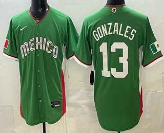 Mens Mexico #13 Nick Gonzales Green 2026 World Baseball Classic Cool Base Jersey