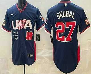 Mens USA Undefeated #27 Tarik Skubal Navy 2026 World Baseball Classic Cool Base Jersey
