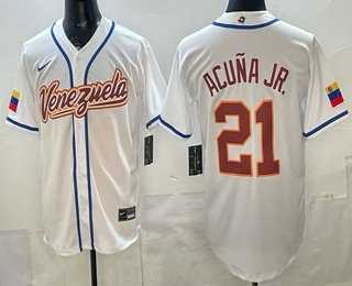 Mens Venezuela #21 Ronald Acuna Jr White 2026 World Baseball Classic Cool Base Jersey
