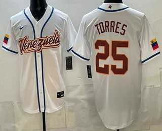 Mens Venezuela #25 Gleyber Torres White 2026 World Baseball Classic Cool Base Jersey