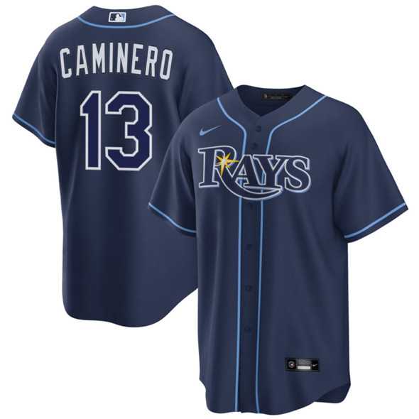 Mens Tampa Bay Rays #13 Junior Caminero Navy Cool Base Stitched Baseball Jersey Dzhi