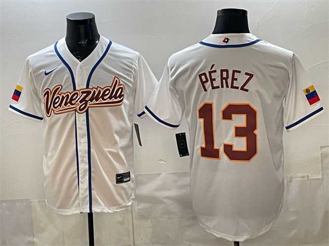 Mens Venezuela Baseball #13 Salvador Perez White 2026 World Baseball Classic Home Stadium Stitched Jersey