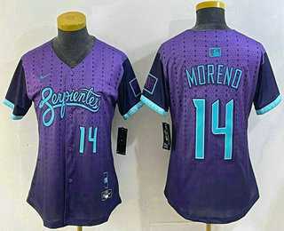 Womens Arizona Diamondbacks #14 Gabriel Moreno Number Purple 2025 City Connect Limited Jersey