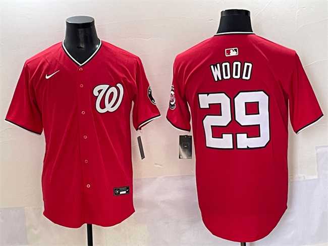 Mens Washington Nationals #29 James Wood Red Limited Stitched Baseball Jersey
