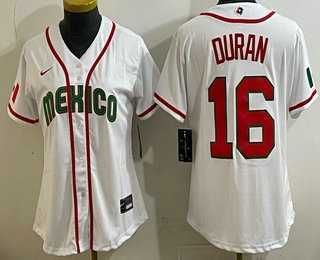 Womens Mexico #16 Jarren Duran White 2026 World Baseball Classic Cool Base Jersey