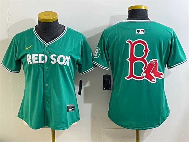 Womens Boston Red Sox Team Big Logo Green 2025 City Connect Limited Stitched Baseball Jersey(Run Small)