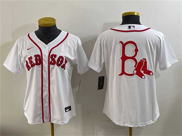 Womens Boston Red Sox Team Big Logo White Cool Base Stitched Jersey(Run Small)